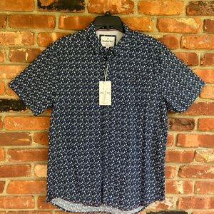 Blue and White Short-Sleeve Button Down Shirt